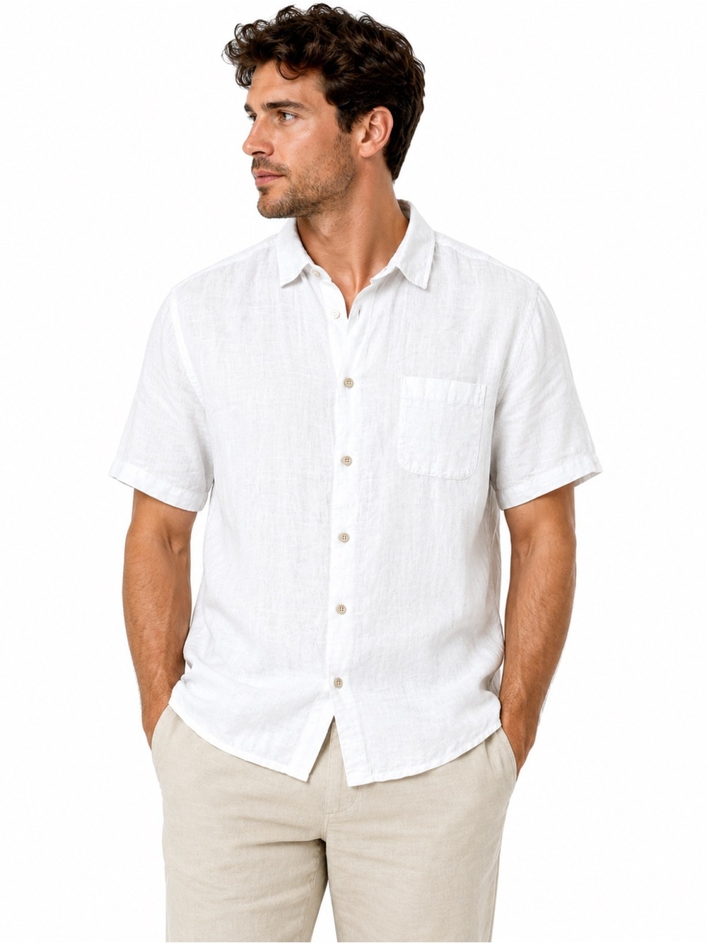 Tommy Bahama Men’s Large White Linen Cotton Short Sleeve Button Shirt